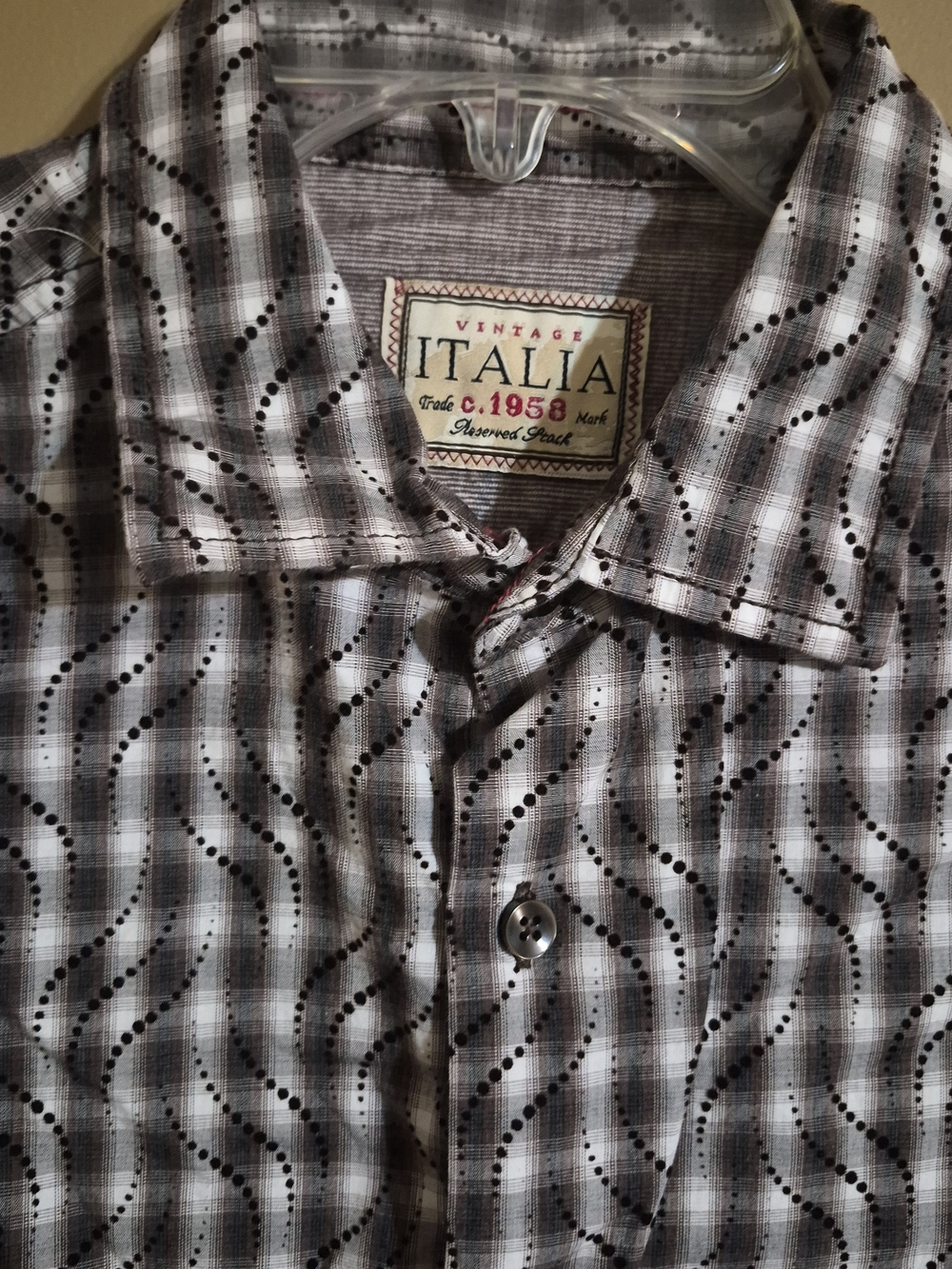 Men's Vintage Italia Long-Sleeve Button-Down Shirt - Black, Gray & White Size L